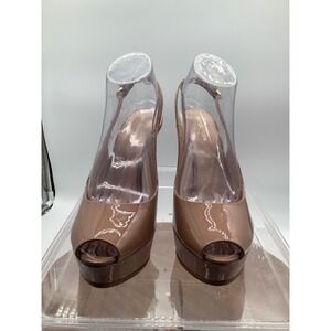 Sergio Rossi Nude Patent Leather Peep Toe Platform Slingback Pumps Heels 38.5